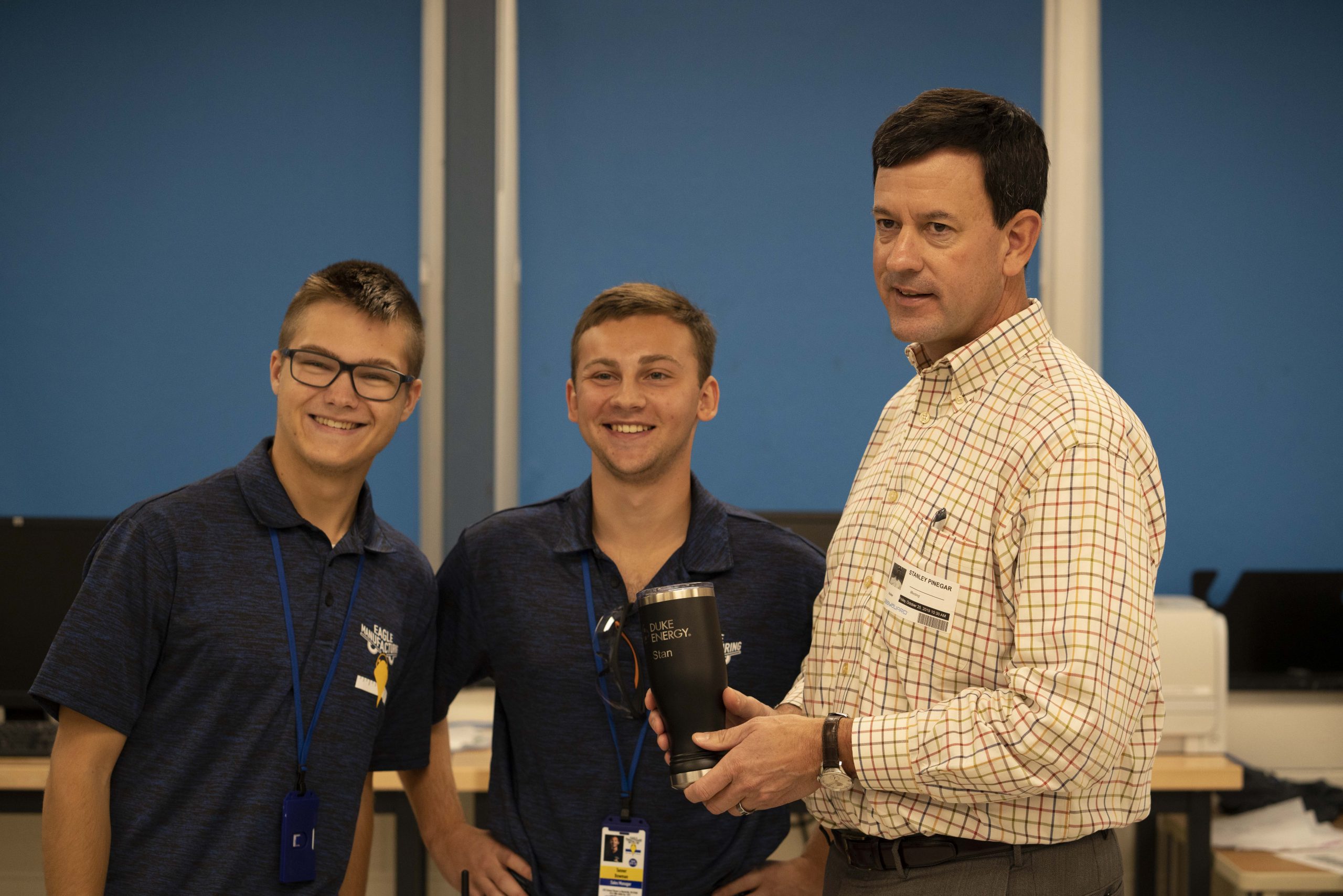 President of Duke Energy's Indiana Operations, Stan Pinegar, receives his custom Duke Energy tumbler